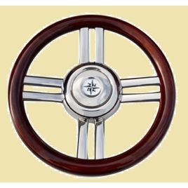 068720 Model '25B' RVS stuurwiel met houten rand. 