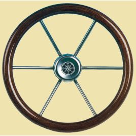 062111 'Leader Wood' RVS stuurwiel Ø 360 mm met mahoniehouten rand. 