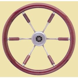 062118 'Leader Prestige' RVS stuurwiel Ø 360 mm met mahoniehouten rand. 