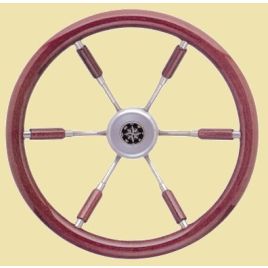 062119 'Leader Prestige' RVS stuurwiel Ø 390 mm met mahoniehouten rand. 