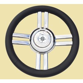 068721 Model '25B' RVS stuurwiel met zwarte rand. 