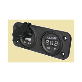 025325 Dubbele waterdichte stekkerdoos 2x USB + 1x Voltmeter.