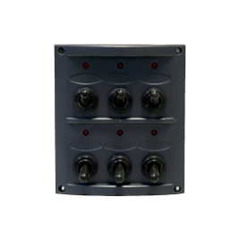 L0610064 Zwart kunststof 12V schakelpaneel 6 schakelaars.