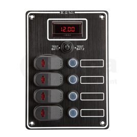 L0610142 Schakelpaneel 12V, 4 schakelaars en digitale voltmeter.