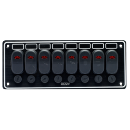 L0610247 Waterdicht aluminium 12V schakelpaneel 8 schakelaars.