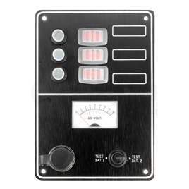 L0680034 Schakelpaneel 12V, 3 schakelaars, 1x 12V en voltmeter.