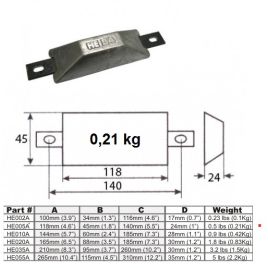 017703A Alu Romp Anode 118x45mm. 0,21 kg. (Las-/boutmontage).