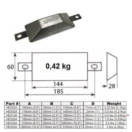 017704A Alu Romp Anode 144x60mm. 0,42 kg. (Las-/boutmontage).