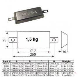 017706A Alu Romp Anode 210x95mm. 1,5 kg. (Las-/boutmontage).
