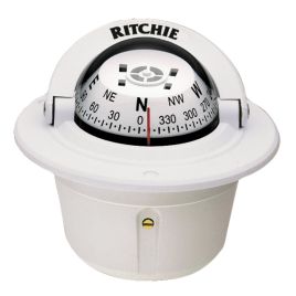 067040 'Ritchie Explorer' Inbouwkompas F-50W. Bolle roos. Wit.
