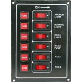 078271 Schakelpaneel 12V met 6 schakelaars.