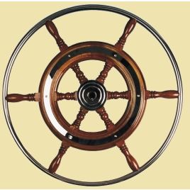 068342 Mahoniehouten stuurwiel, Ø 420 mm met RVS hoepel.