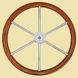 068660/N RVS 'Type 6N' stuurwiel met teakhouten hoepel, Ø 600 mm.