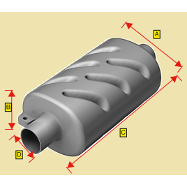486234 Uitlaatdemper van kunststof. Slang Ø75 mm. 375x150mm.